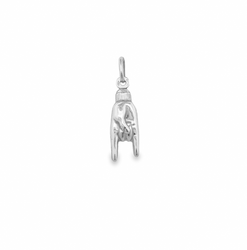 18 Karat White Gold Small Good Luck Hand 'Mano Cornuto' Charm