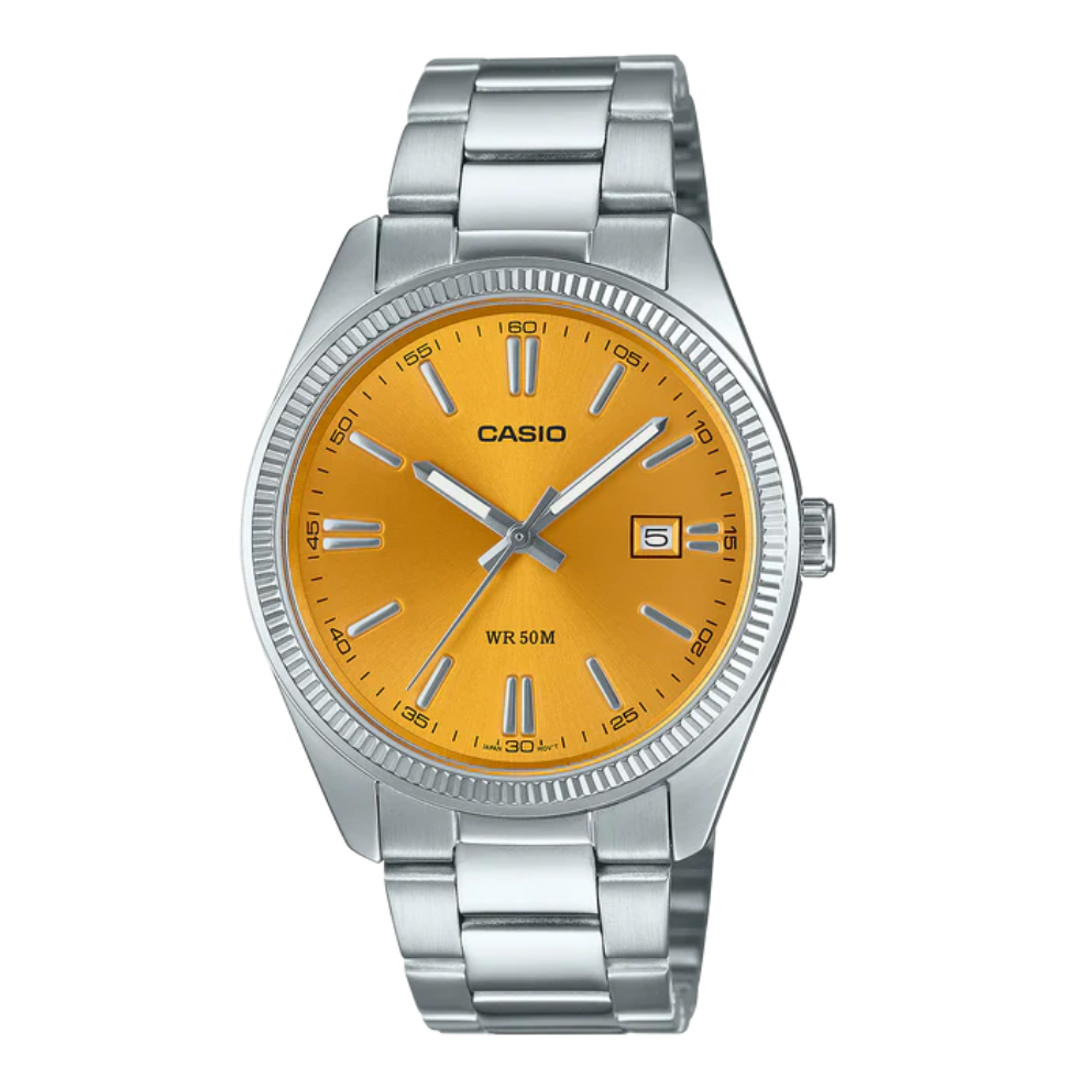 Casio Vintage Orange Dial Stainless Steel Watch - MTP1302D-9A