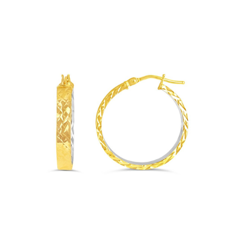 10 Karat Two-Tone Gold Diamond Cut Click Back Hoops