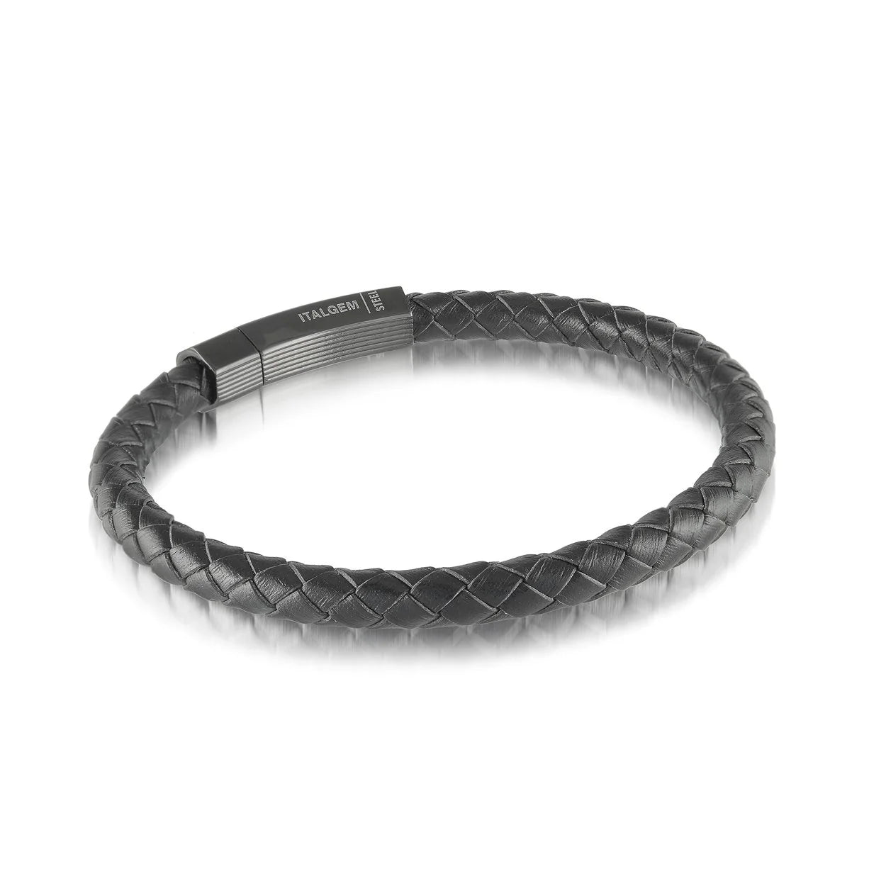 Stainless Steel Black Leather Bracelet - SLB126