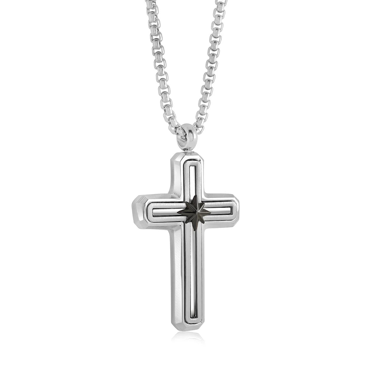 Stainless Steel Brushed Cross Pendant & Chain - SC212