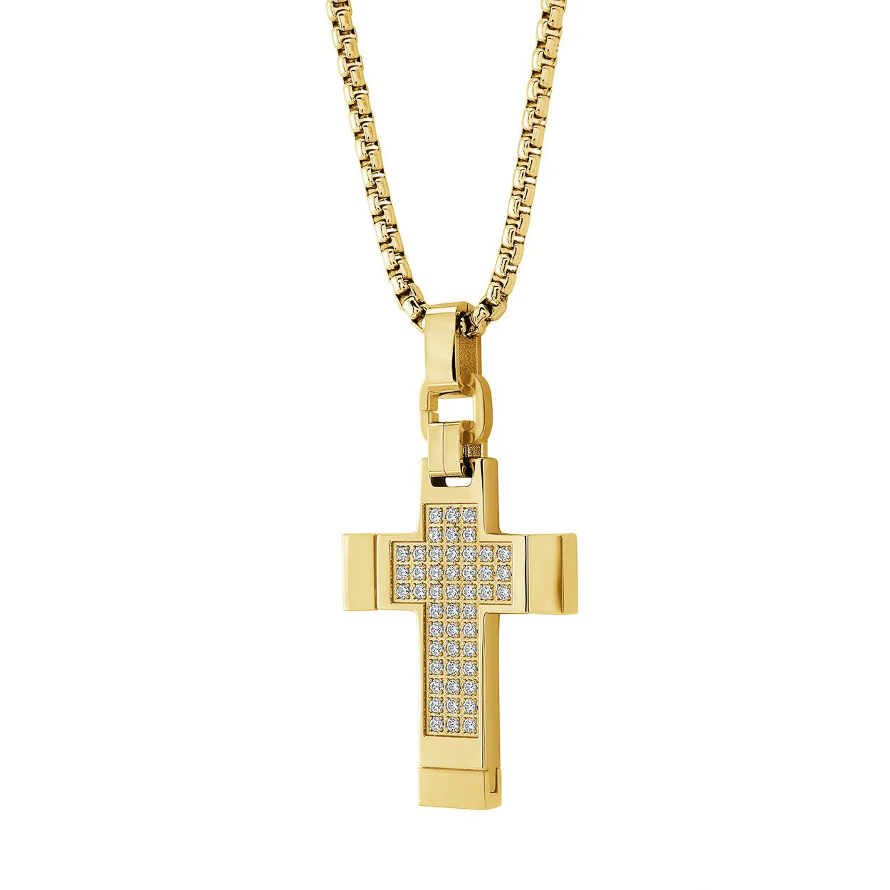 Stainless Steel Cubic Cross Pendant & Chain -  SC166