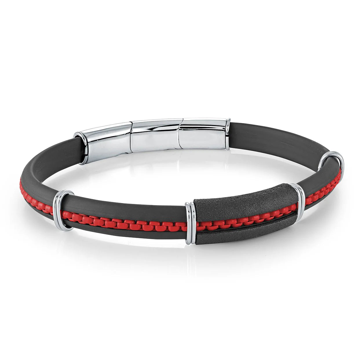 Stainless Steel Red Black Rubber Clasp Bracelet 8MM - SBR26