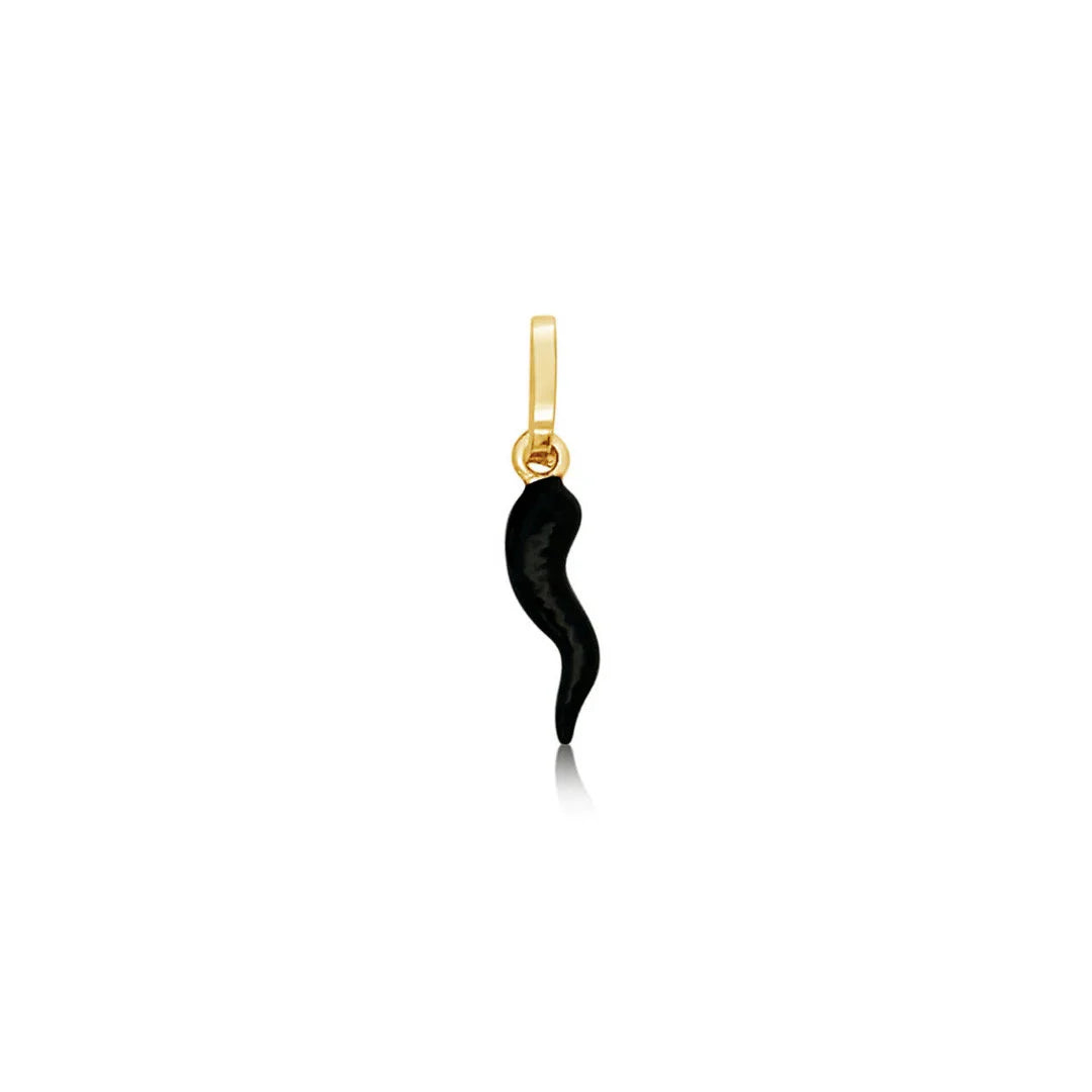 18 Karat Gold Mini Black Corno Italian Horn Pendant