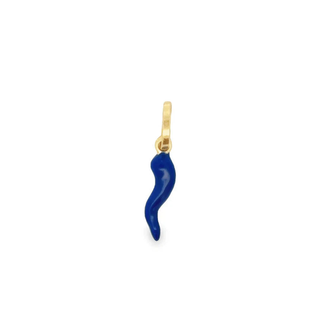 18 Karat Gold Mini Blue Corno Italian Horn Pendant