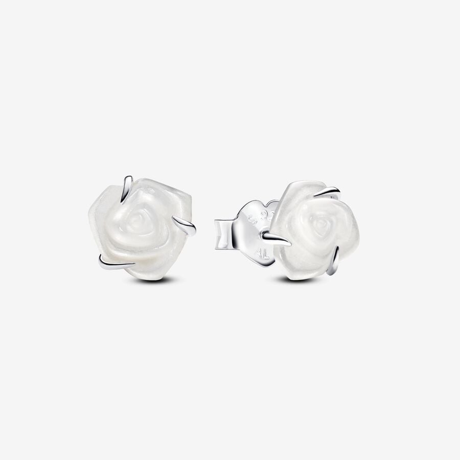 Pandora White Rose in Bloom Stud Earrings - 293209C01