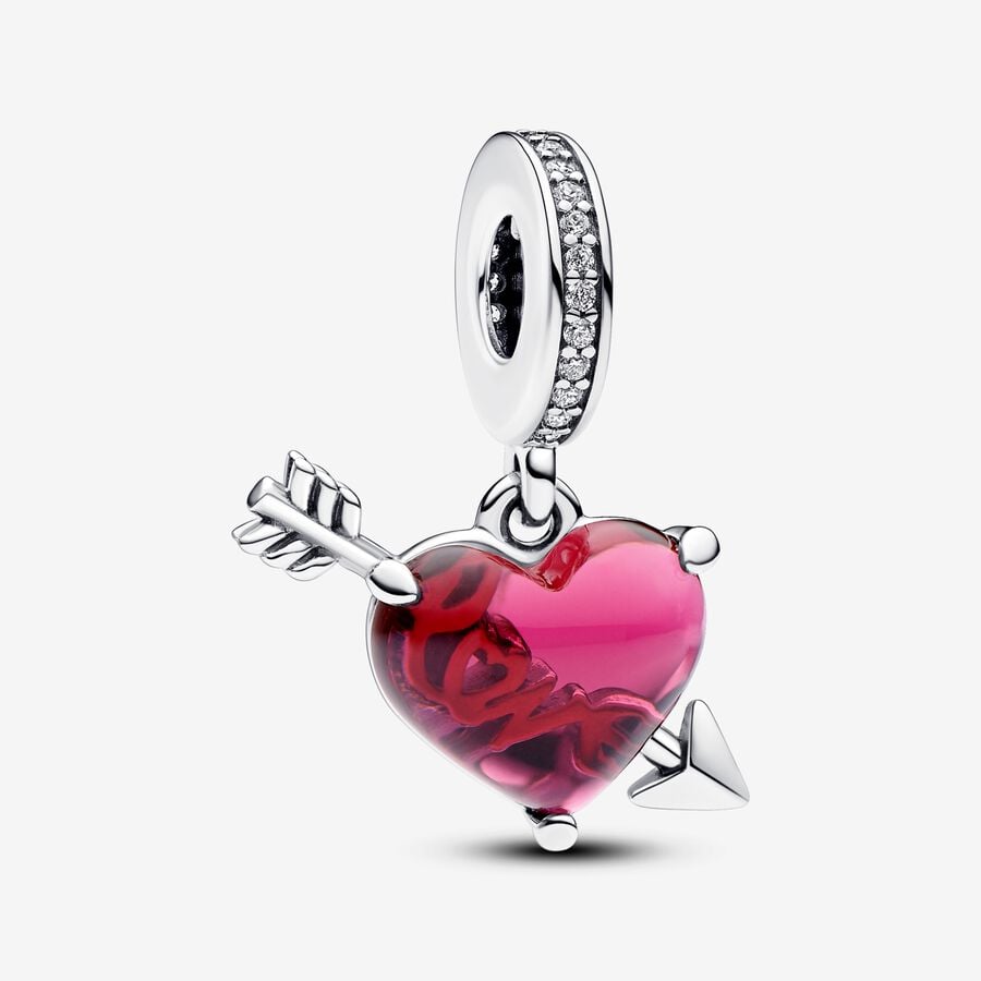 Pandora Red Heart & Arrow Murano Glass Dangle Charm - 793085C01