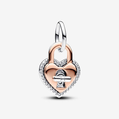 Pandora Two-tone Twistable Heart Padlock Double Dangle Charm - 783079C01