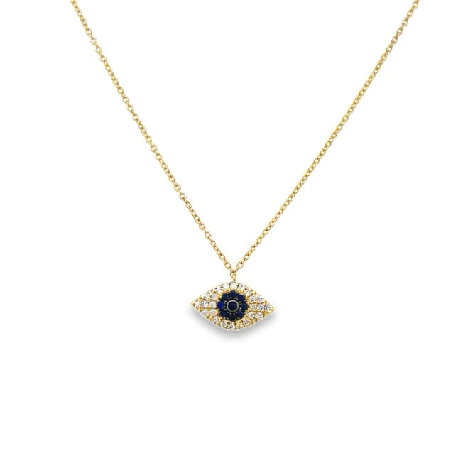 14 Karat Gold Diamond and Sapphire Evil Eye Necklace