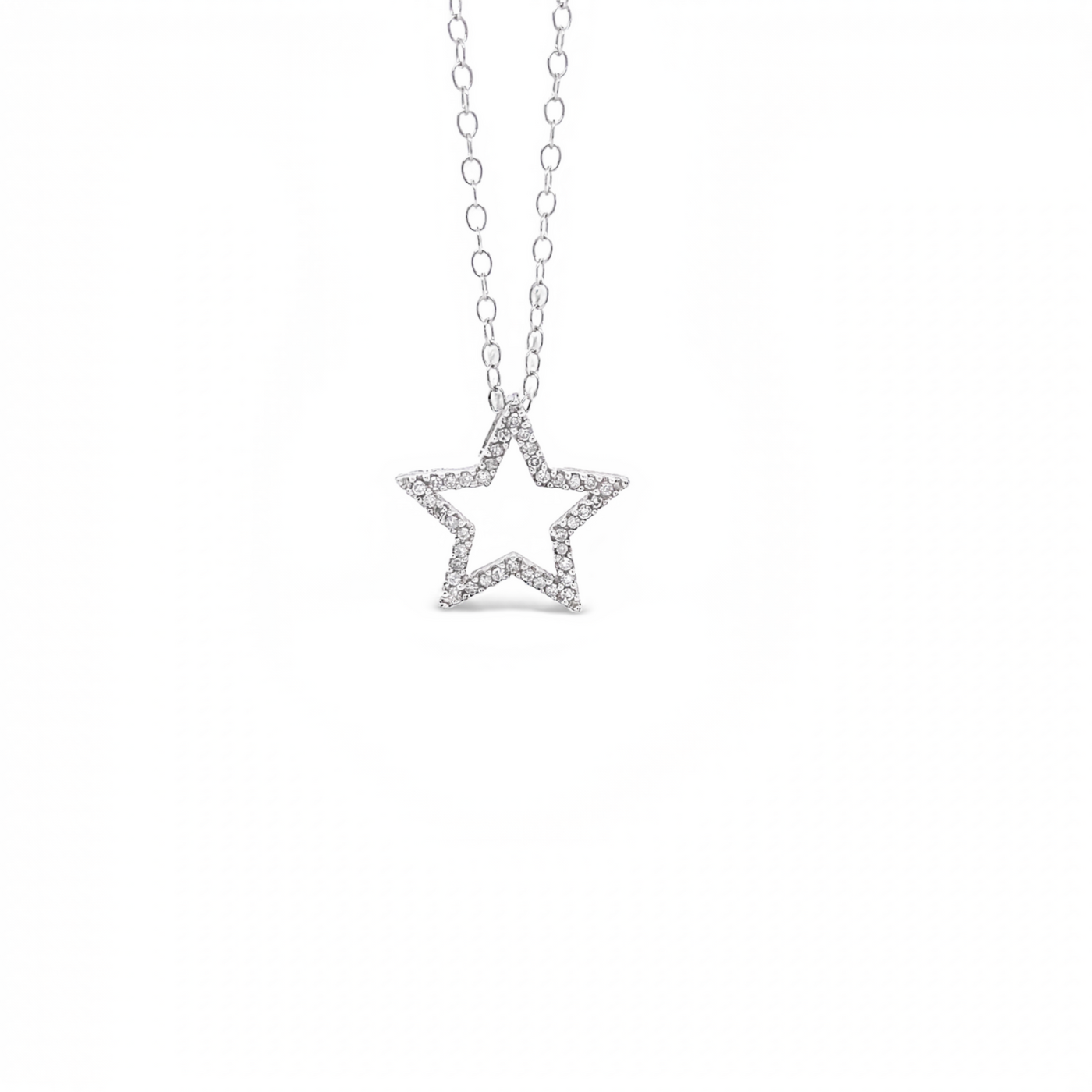 14 Karat White Gold Diamond Star Necklace