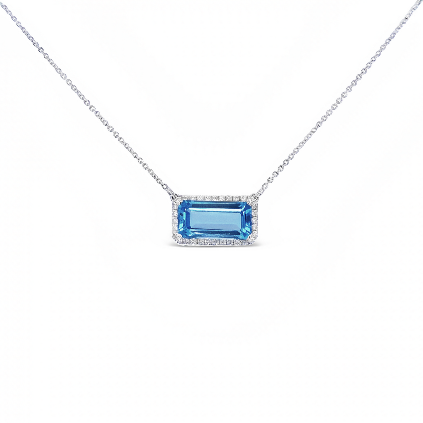 14 Karat White Gold Diamond and Blue Topaz Necklace