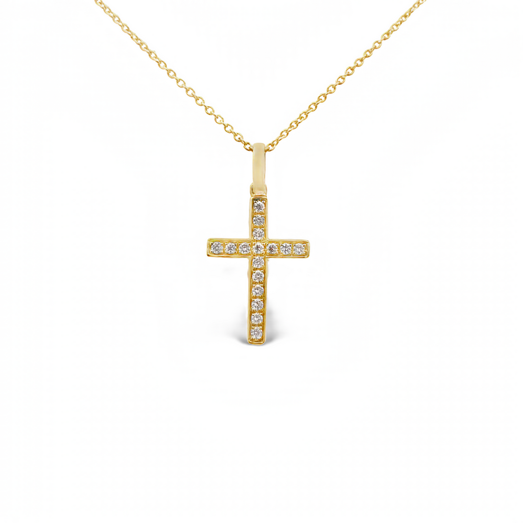 18 Karat Yellow Gold Diamond Cross Necklace