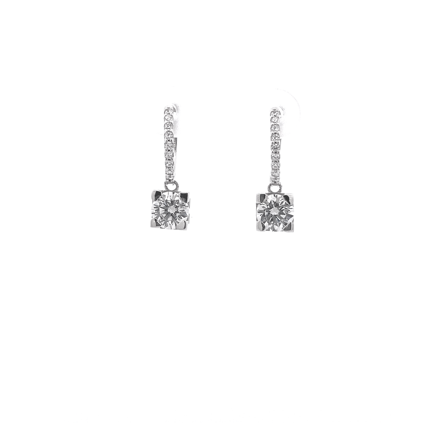 18 Karat White Gold Dangle Cubic Zirconia Earrings