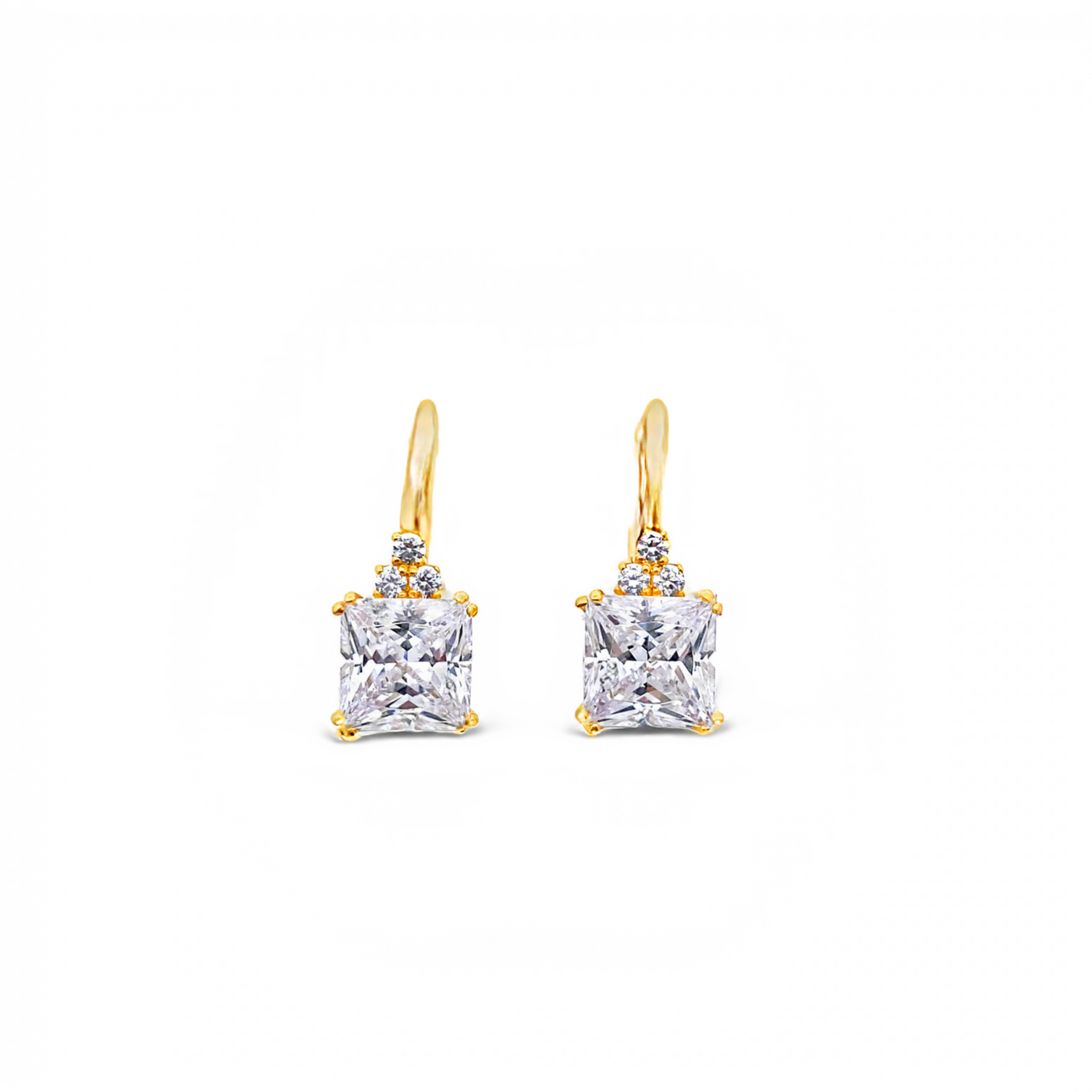 18 Karat Yellow Gold Cubic Zirconia Princess Cut Earrings