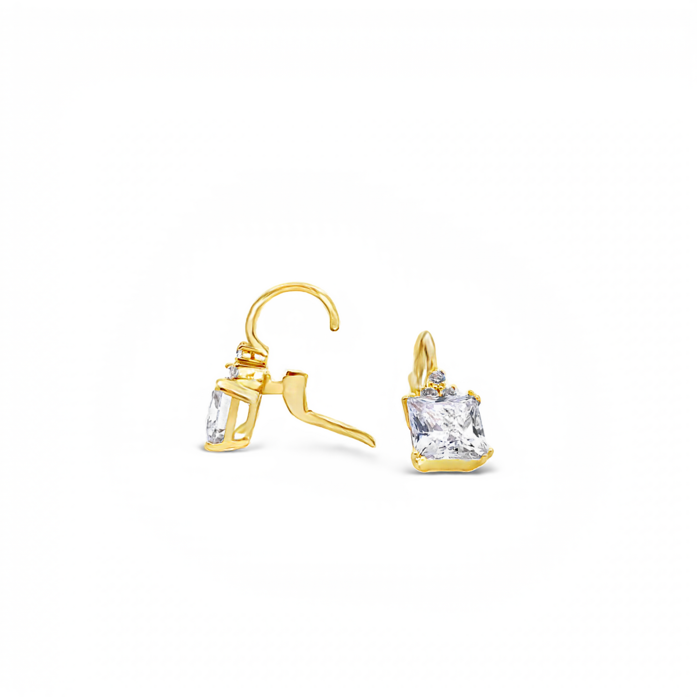 18 Karat Yellow Gold Cubic Zirconia Princess Cut Earrings