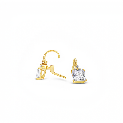 18 Karat Yellow Gold Cubic Zirconia Princess Cut Earrings