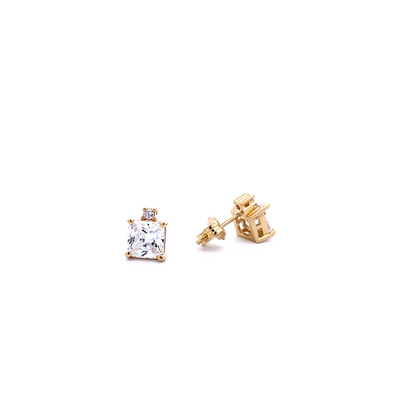 18 Karat Gold Princess Cut Cubic Zirconia Stud Earrings