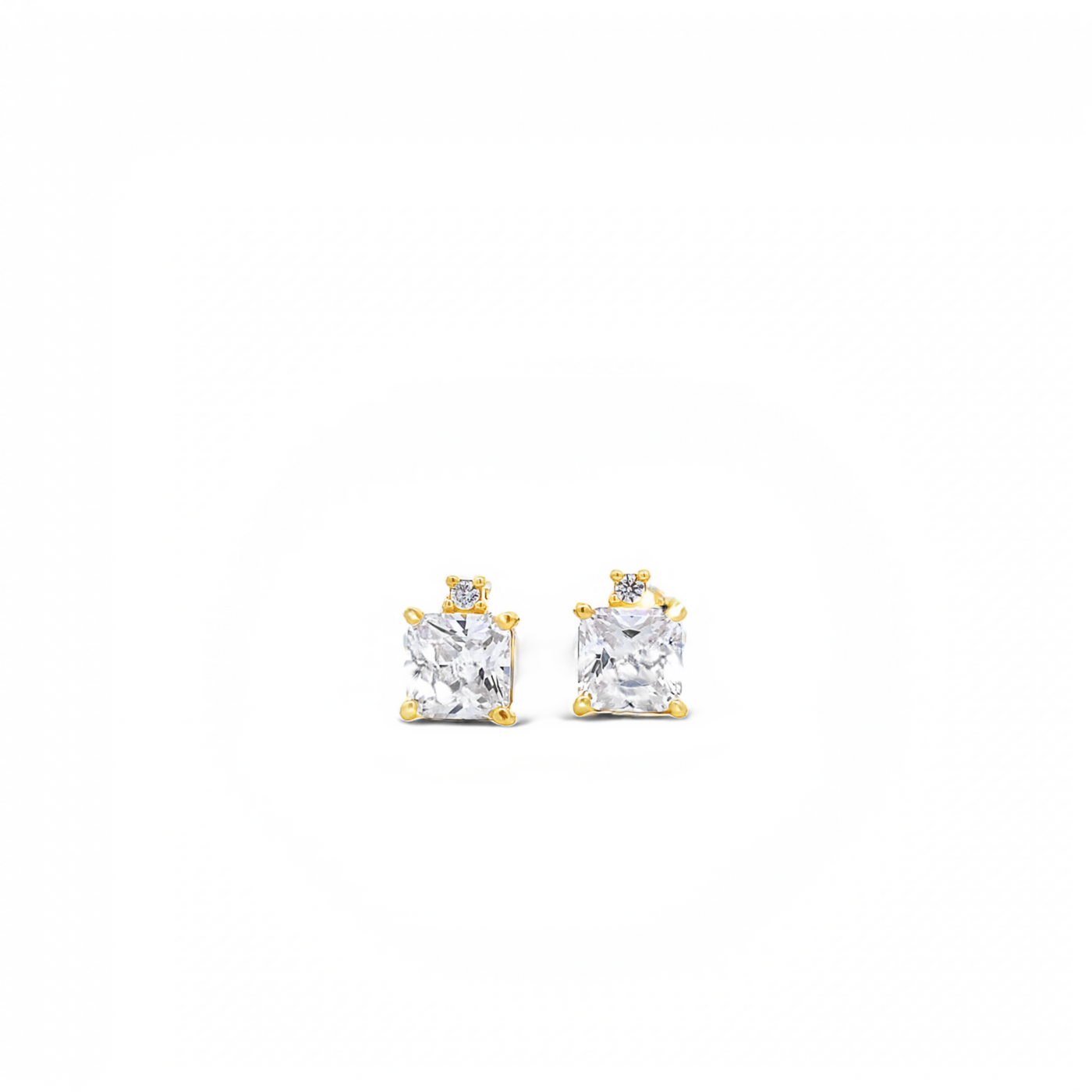 18 Karat Gold Princess Cut Cubic Zirconia Stud Earrings