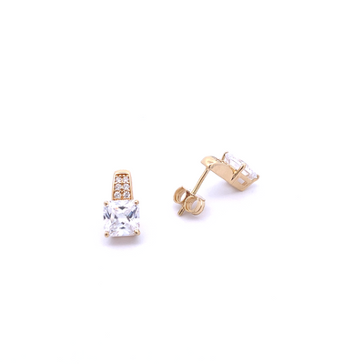 18 Karat Gold Princess Cut Cubic Zirconia Stud Earrings