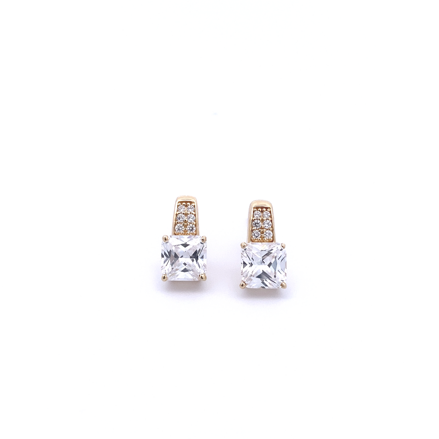 18 Karat Gold Princess Cut Cubic Zirconia Stud Earrings