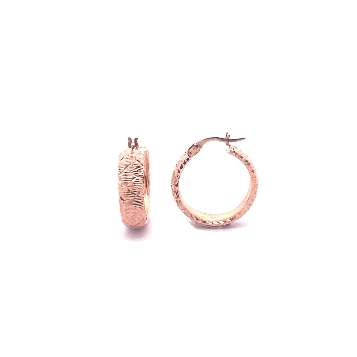 14 Karat Rose Gold Pattern Hoops