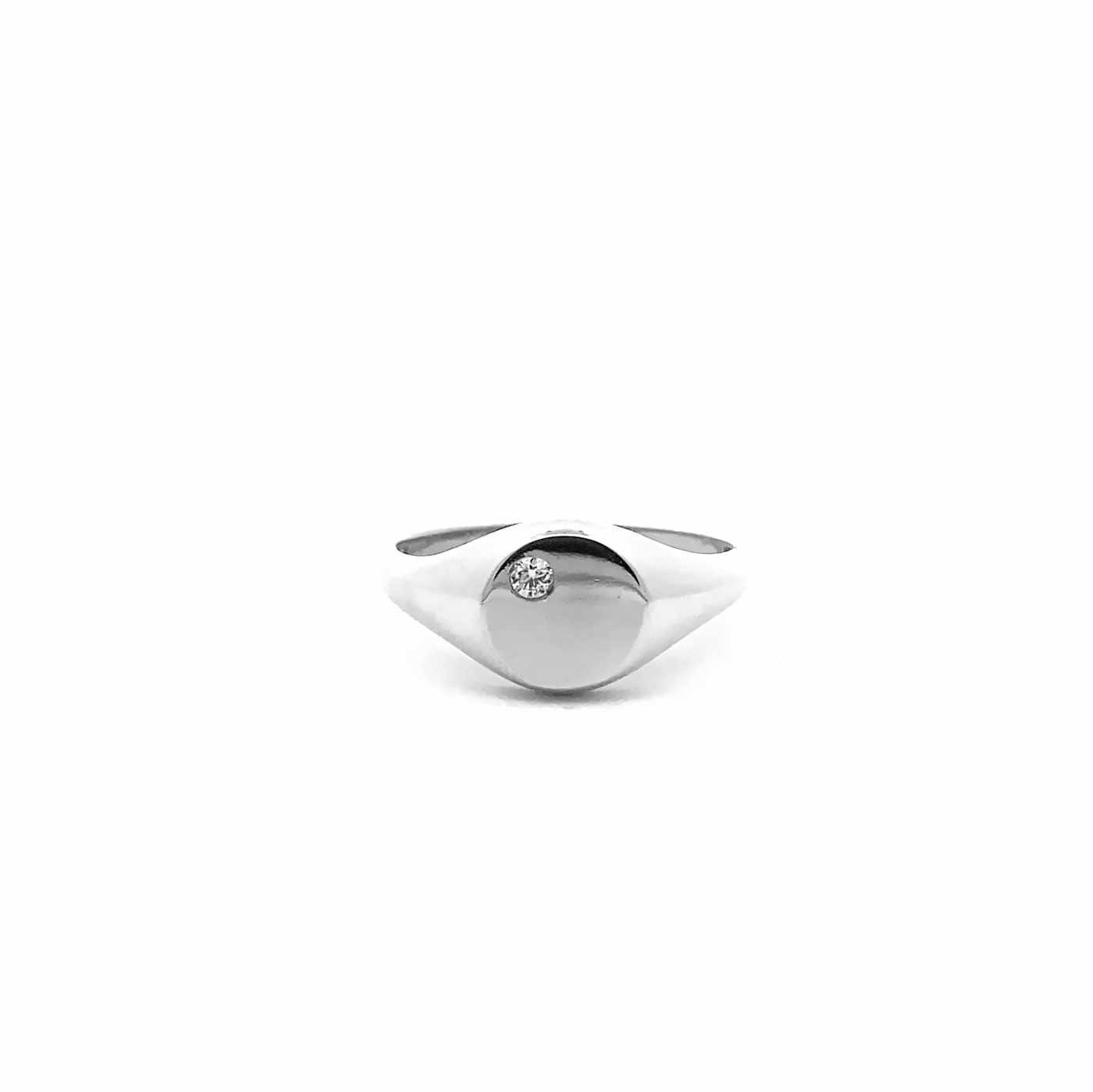 10 Karat White Gold Signet Ring with Cubic Zirconia