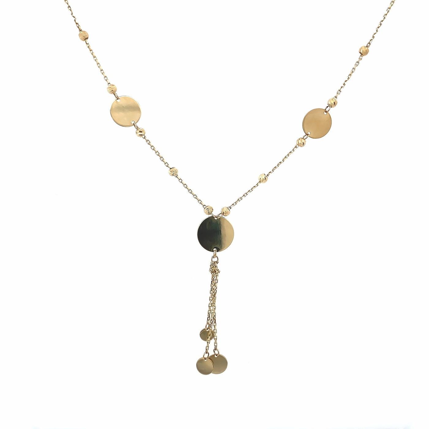 10 Karat Yellow Gold Dangle Disc Necklace