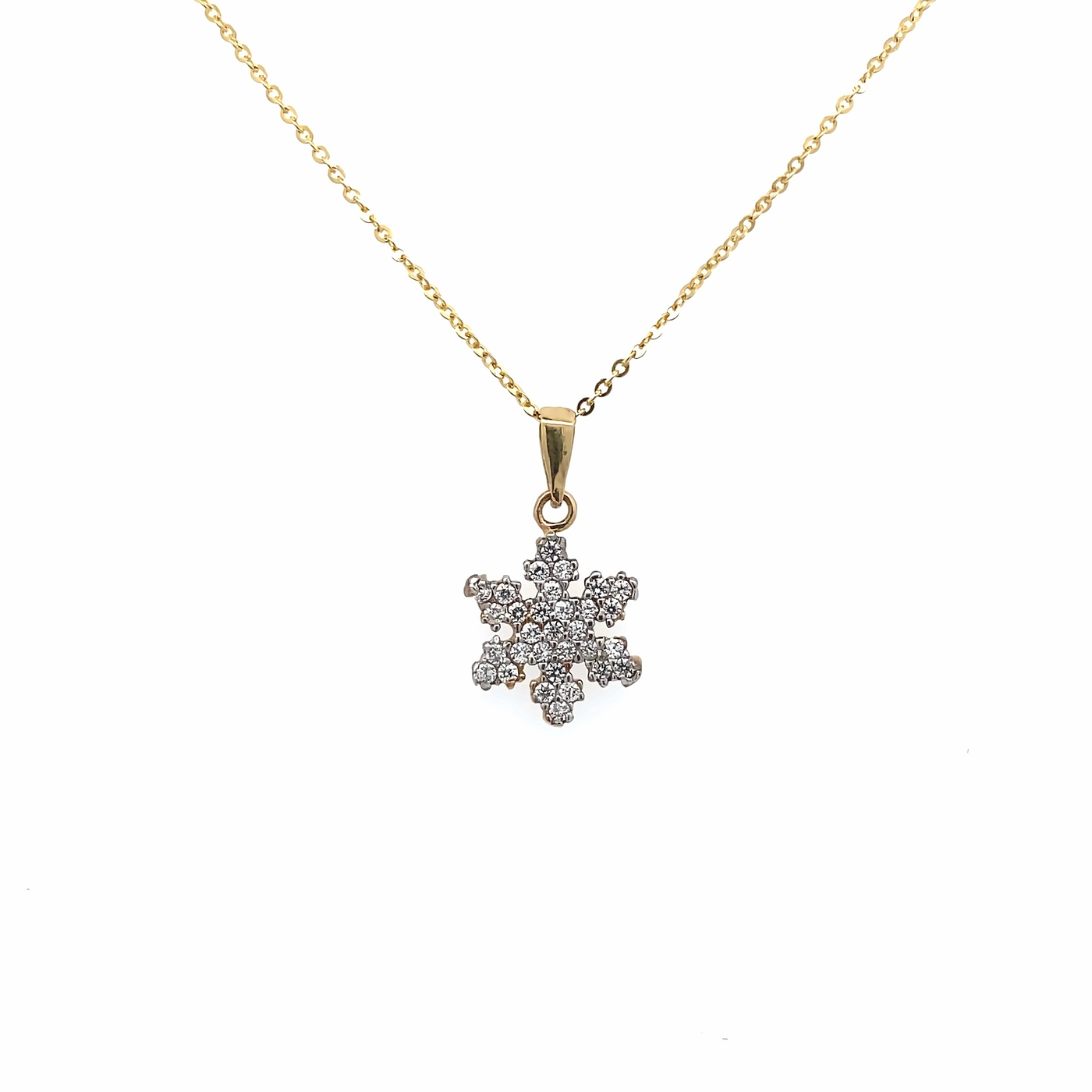 10 Karat Gold Cubic Zirconia Snowflake Necklace