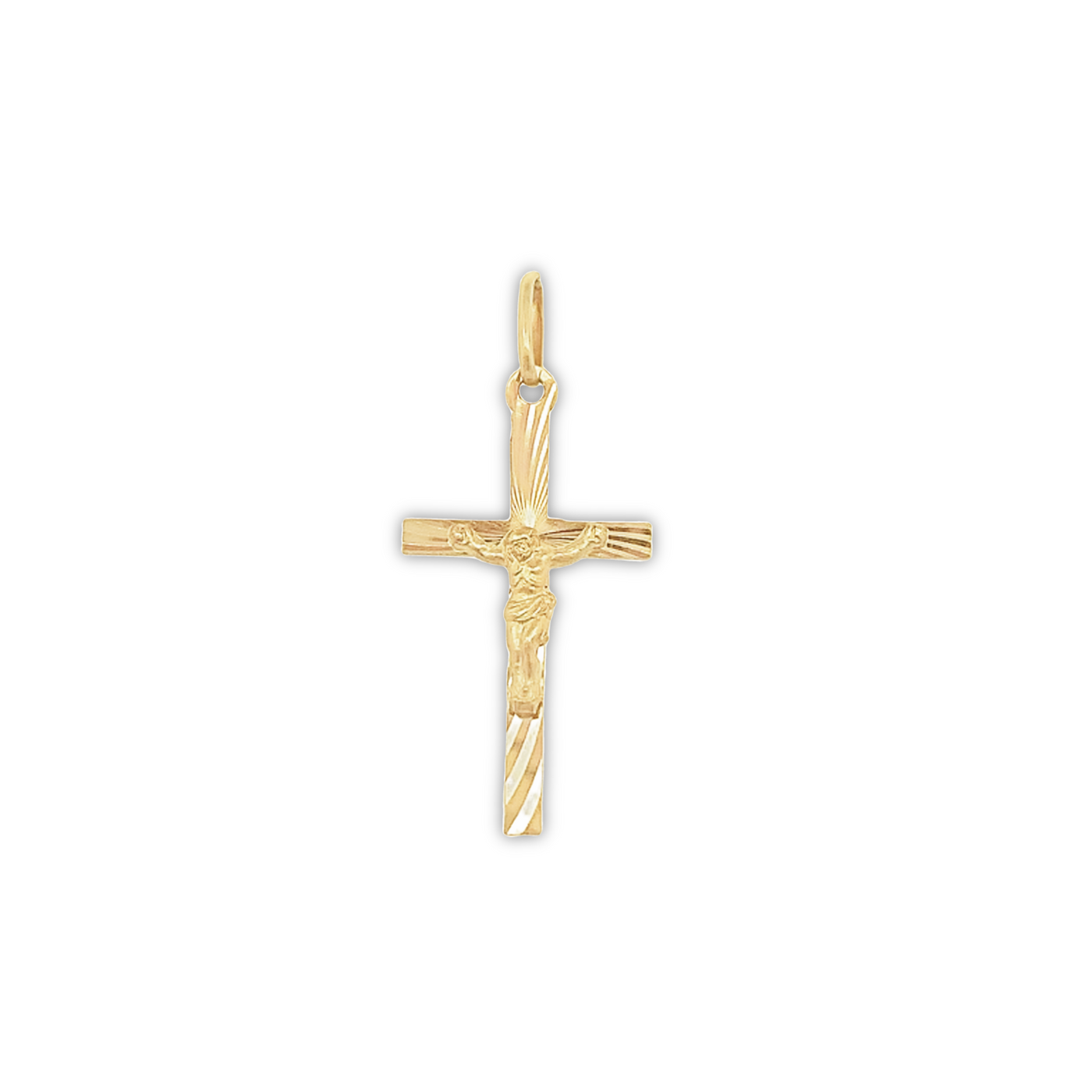 18 Karat Gold Crucifix Diamond Cut Cross Pendant