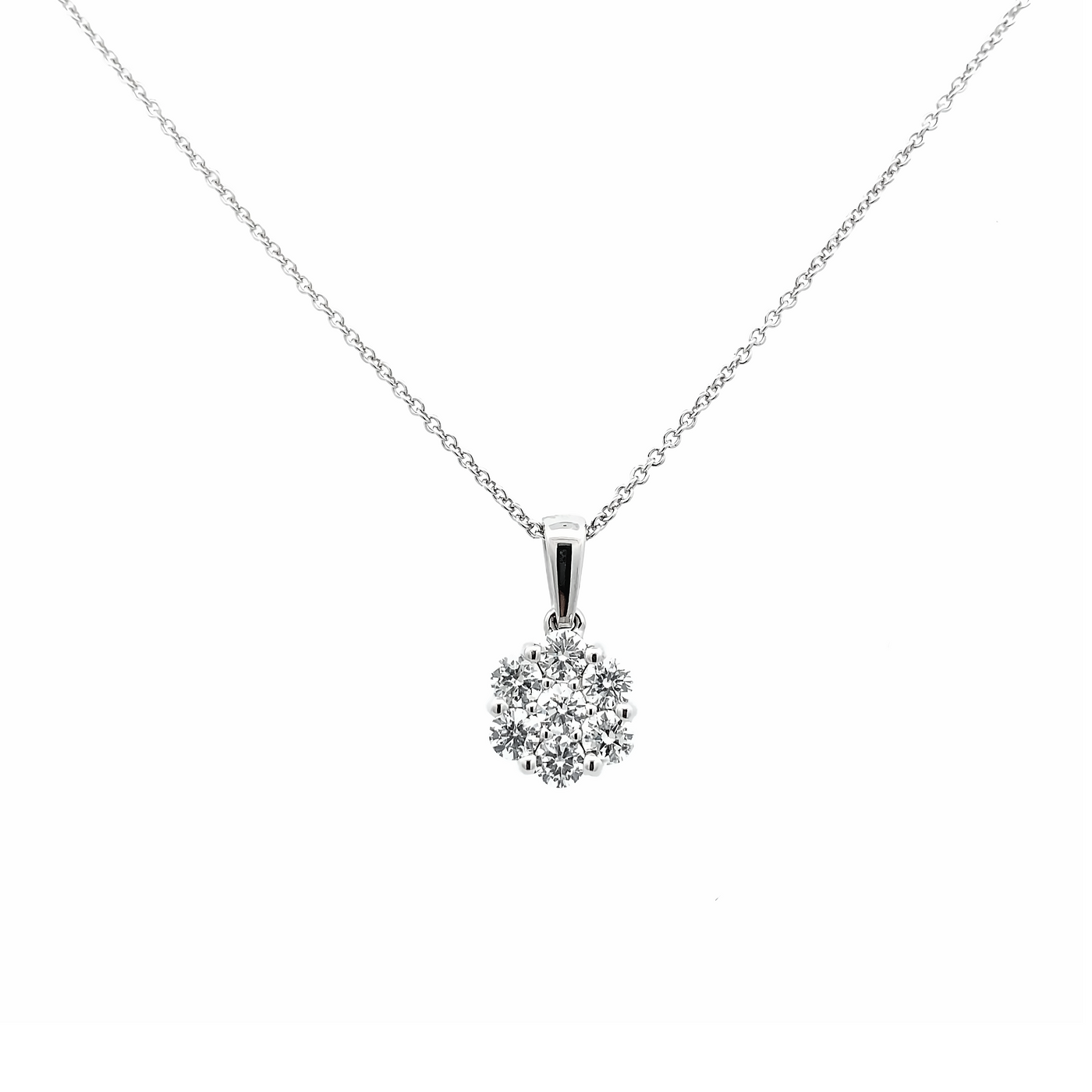 14 Karat White Gold Cluster 0.50 CTW Diamond Flower Necklace