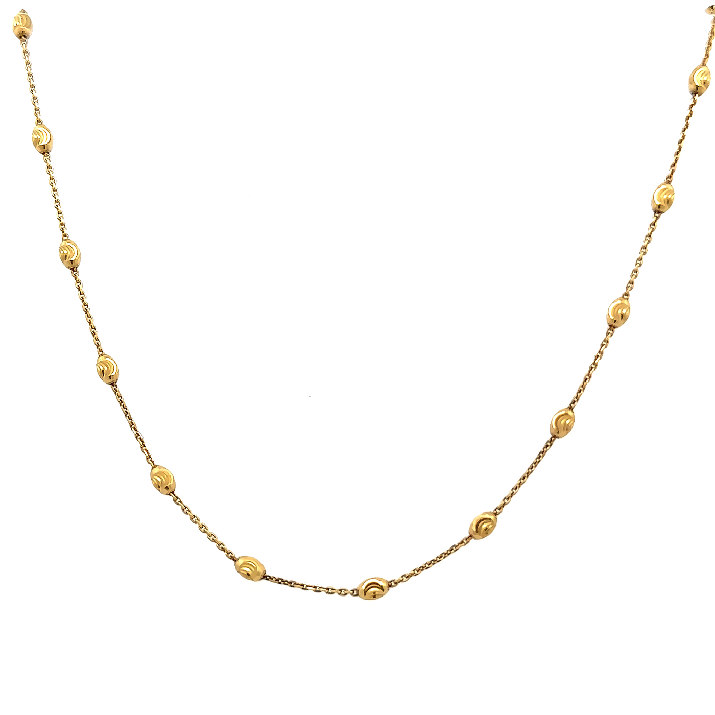 18 Karat Yellow Gold Oval Bead Chain Necklace