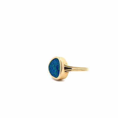 14 Karat Yellow Gold Blue/Green Opal Ring