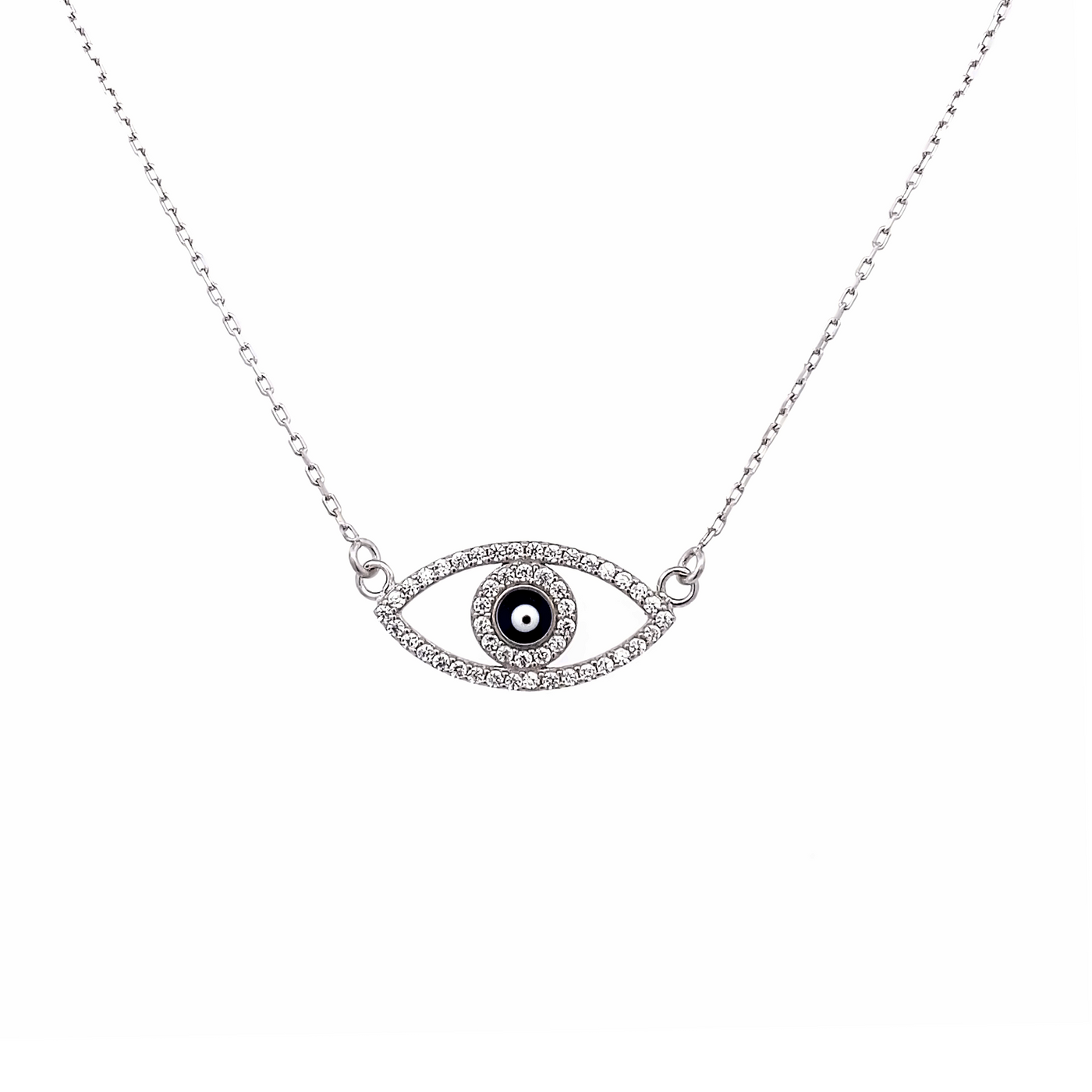 Sterling Silver Cubic Zirconia Evil Eye Necklace