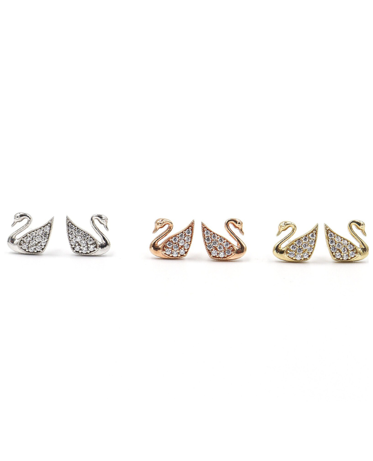 10 Karat Gold Cubic Zirconia Swan Stud Earrings