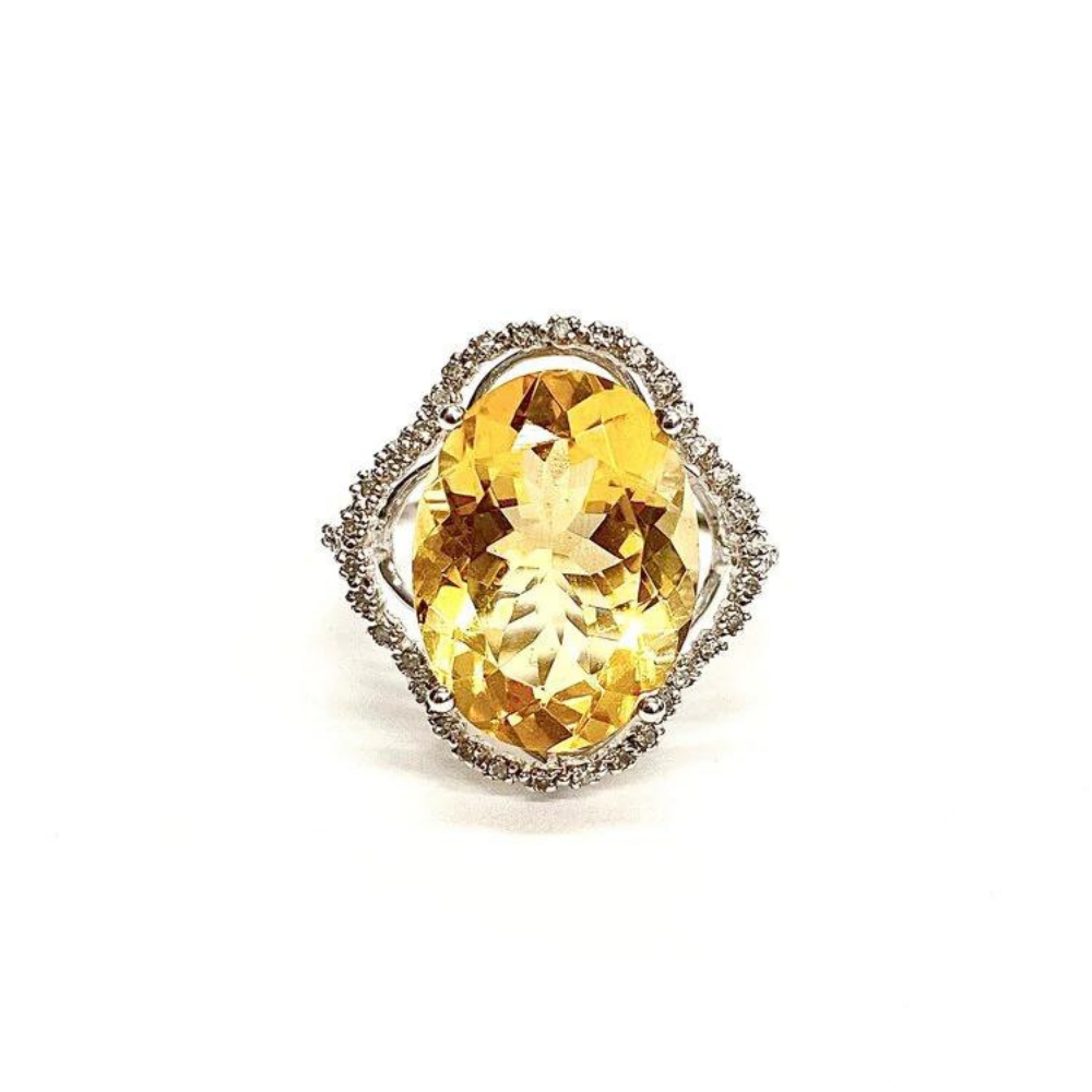 14 Karat White Gold Citrine and Diamond Cocktail Ring