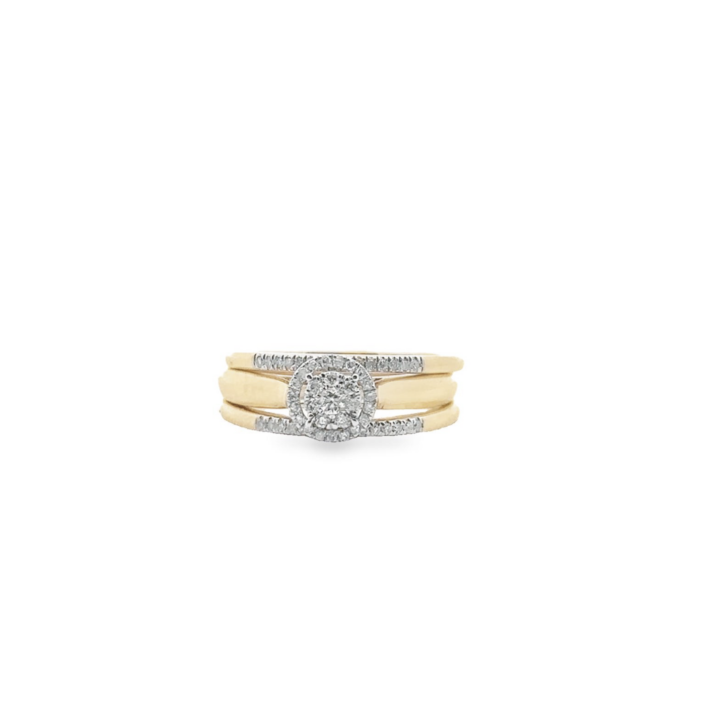 10 Karat Yellow Gold 0.25CT Diamond Round Cluster Ring Set