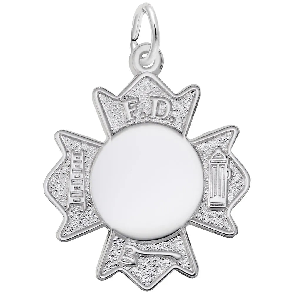 Sterling Silver Fire Department Badge Charm