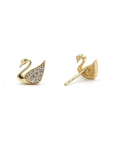 10 Karat Gold Cubic Zirconia Swan Stud Earrings