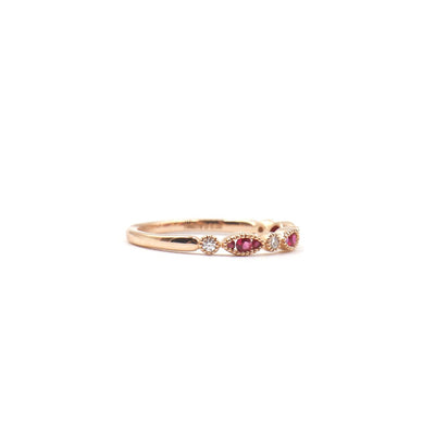 14 Karat Rose Gold Ruby and Diamond Vintage Style Band