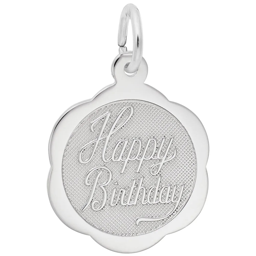 Sterling Silver Happy Birthday Scalloped Disc Charm