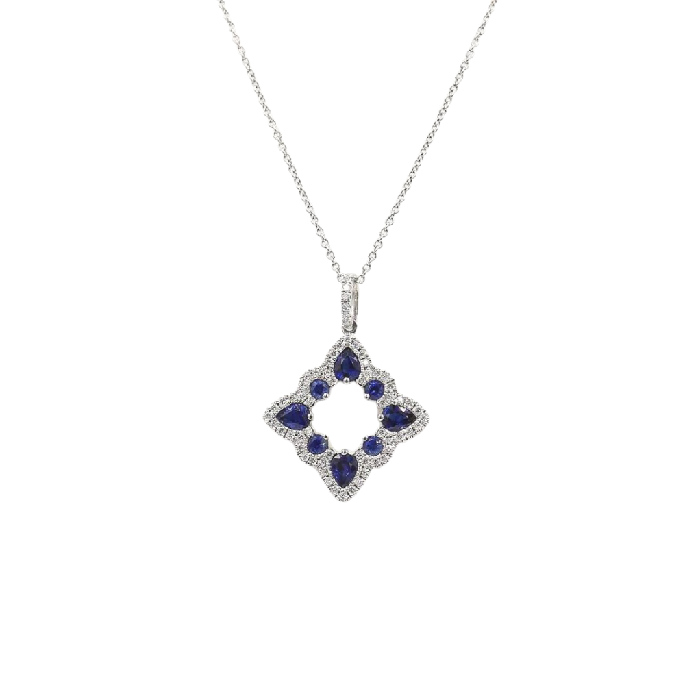 14 Karat White Gold Sapphire and Diamond Necklace