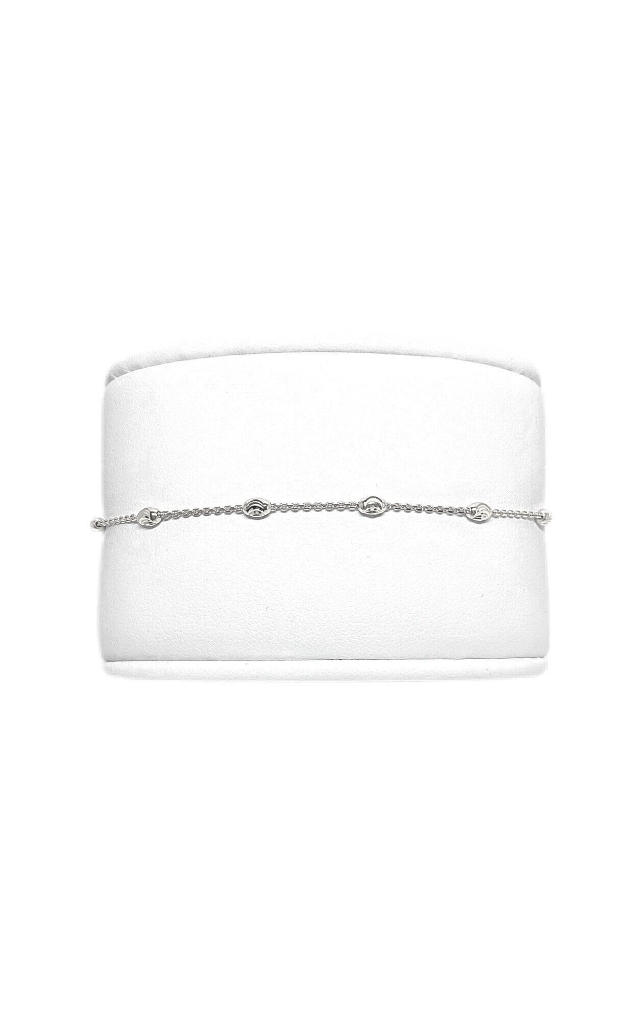 10 Karat White Gold Laser Cut Bead Anklet