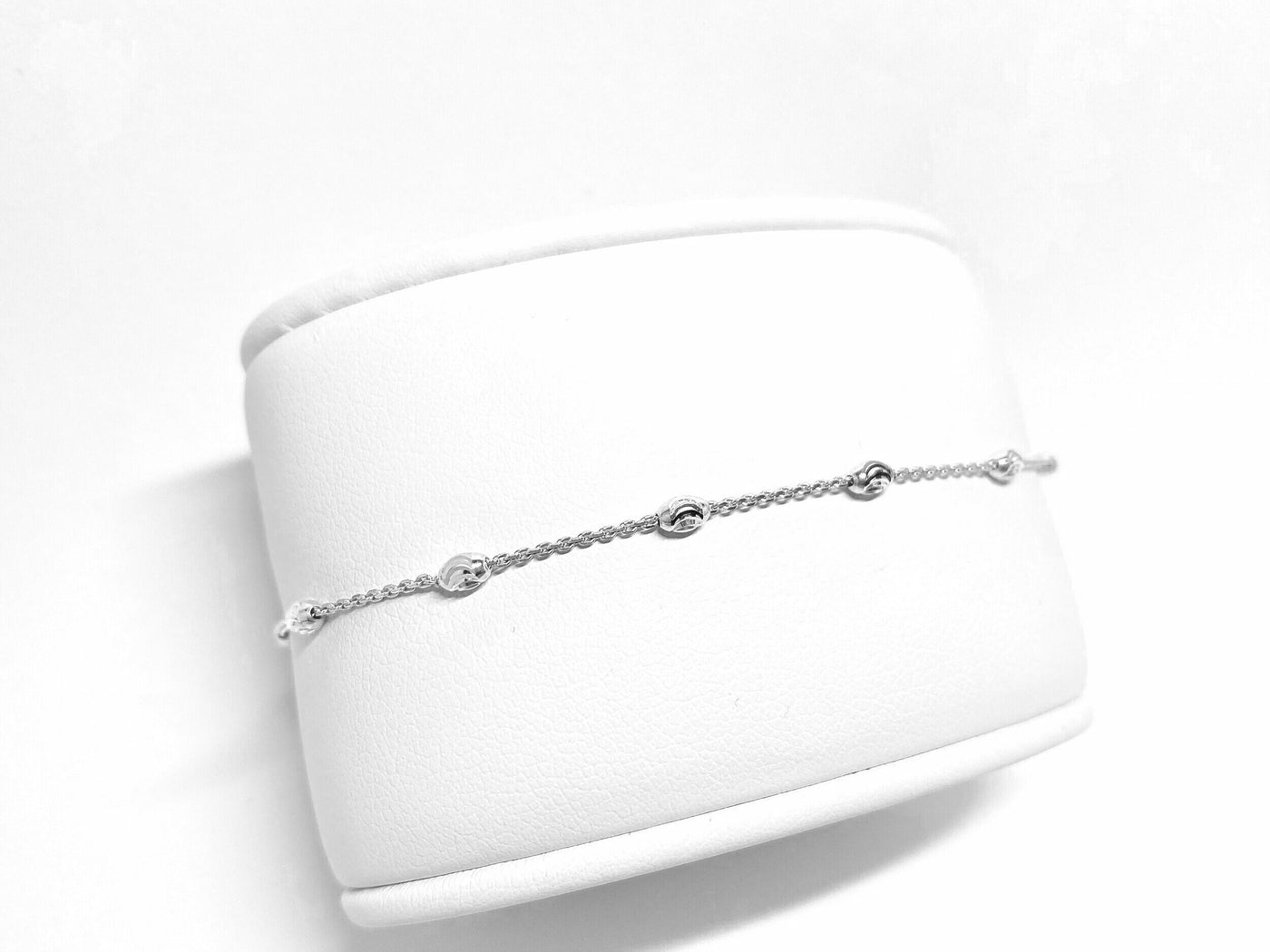 10 Karat White Gold Laser Cut Bead Anklet