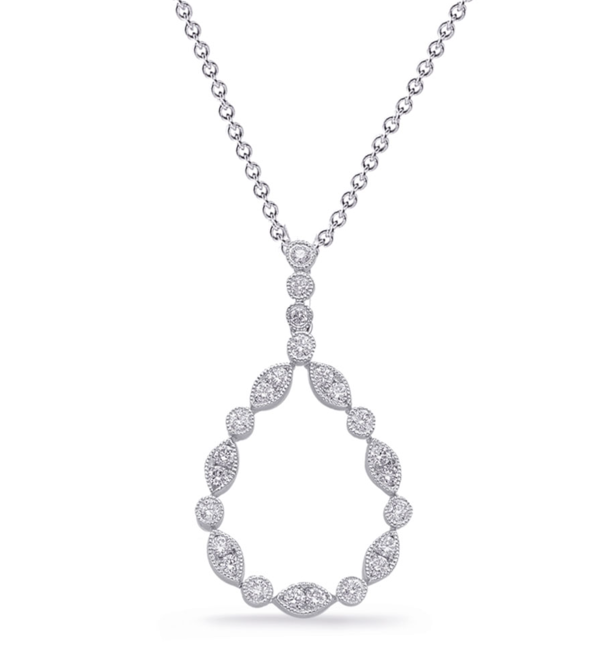 14 Karat White Gold Diamond Teardrop Necklace