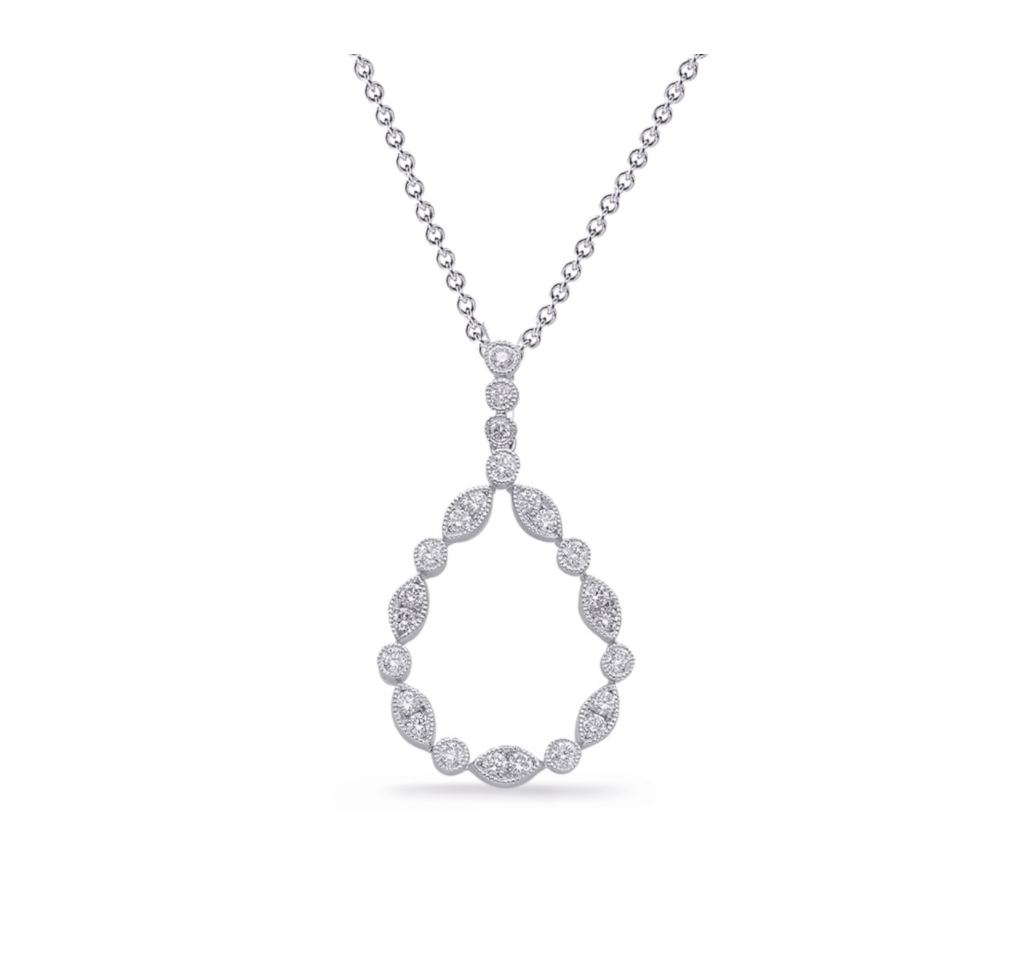 14 Karat White Gold Diamond Teardrop Necklace