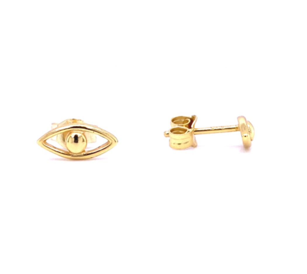 Sterling Silver Gold Plated Evil Eye Stud Earrings