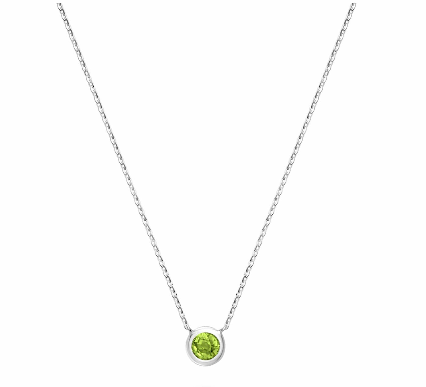 10 Karat White Gold Peridot Bezel Necklace