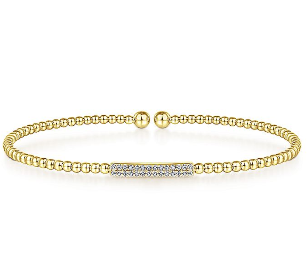 Gabriel & Co. 14 Karat Yellow Gold Bujukan Bead Bracelet with Diamond Bar