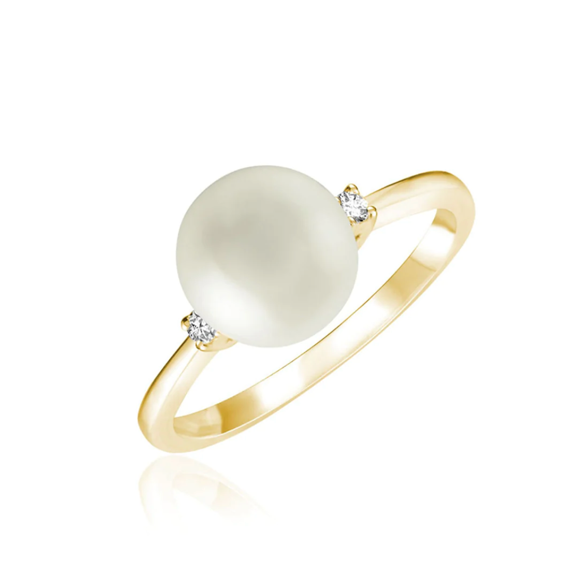 10 Karat Yellow Gold Pearl and Diamond Ring