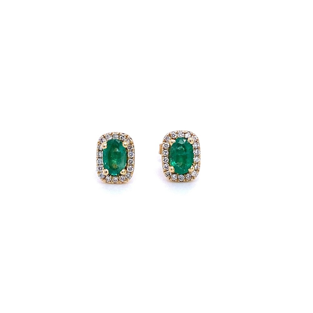 14 Karat Yellow Gold Emerald and Diamond Earrings